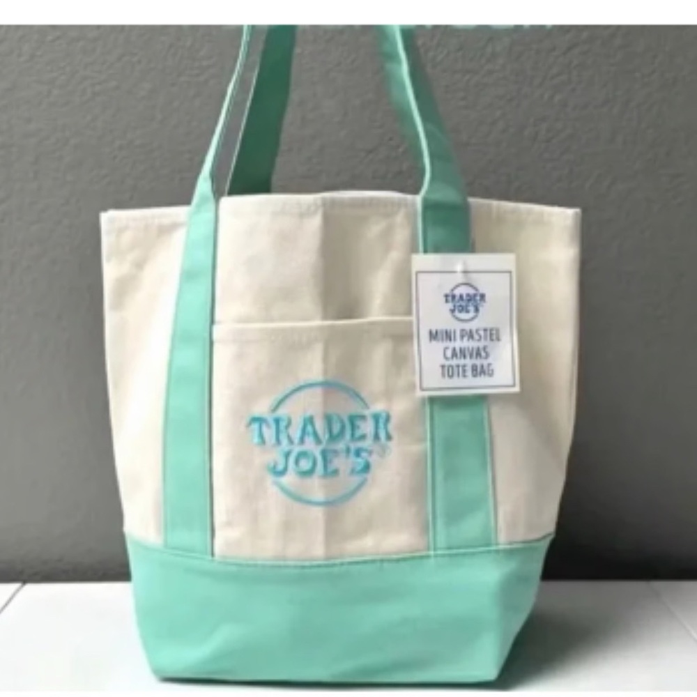 NWT Trader Joe’s Easter Pastel Mini Canvas Tote - MINT GREEN